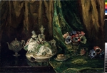 MÃ¼ller, Max - Still life with porcelain and flowers