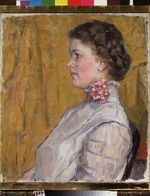 Surikov, Vasili Ivanovich - Female portrait on a yellow background