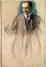 Kustodiev, Boris Michaylovich - Portrait of the artist Kusma Petrov-Vodkin (1878-1939)