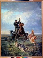 Frenz, Rudolf Ferdinandovich - Huntsman with three Borzois