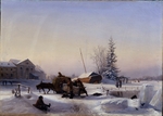Lagorio, Lev Felixovich - Ice transport (Winter view of the formerly Wine Village on Vasily Island in St. Petersburg)