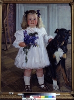 Kustodiev, Boris Michaylovich - Portrait of the daughter Irina with the dog Shumka