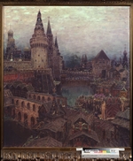 Vasnetsov, Appolinari Mikhaylovich - Moscow in the 17th Century. Dawn at the Resurrection Gate