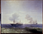 Aivazovsky, Ivan Konstantinovich - The naval battle between the Russian cruiser Vesta and the Turkish ironclad Fethi Bulend at the Black Sea on 11 July 1877