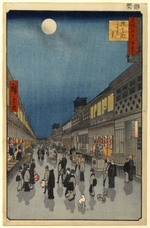 Hiroshige, Utagawa - Night view of Saruwaka-machi (One Hundred Famous Views of Edo)