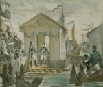 Motte, Charles Etienne Pierre - Emperors Alexander I of Russia and Napoleon I of France at the Neman near Tilsit on July 1807