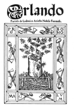 Italian master - Title page of edition of Mad Orlando by Ludovico Ariosto