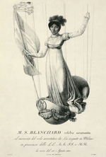 Rados, Luigi - Portrait of French balloonist Sophie Blanchard (1778-1819) during her flight in Milan in 1811