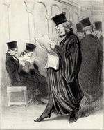 Daumier, Honoré - Lawyer Chabotard while reading in a legal journal a eulogy on himself...  (From the series Les gens de justice)