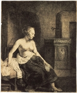Rembrandt van Rhijn - Half-Naked Woman by a Stove
