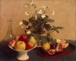 Fantin-Latour, Henri - Flowers, Dish with Fruit and Carafe