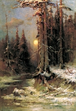 Klever, Juli Julievich (Julius) von, the Elder - Winter Sunset in the pine forest