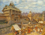 Vasnetsov, Appolinari Mikhaylovich - Wooden City of Moscow in the 14th century