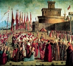 Carpaccio, Vittore - The Pilgrims are met by Pope Cyriacus in front of the Walls of Rome (The Legend of Saint Ursula)