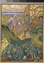 Bilibin, Ivan Yakovlevich - Dobrynya Nikitich rescues Zabava Putyatishna from the dragon Gorynych