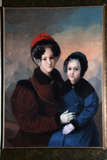 Tulov, Fyodor Andreevich - Portrait of Praskovia Mikhaylovna Muravyova mit Daughter Sophia