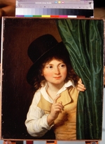 Laneuville, Jean-Louis - Portrait of a boy, standing by a curtain