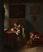 Netscher, Caspar - A Lady teaching a Child to read, and a Child playing with a Dog