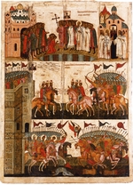Russian icon - Battle between the Novgorodians and Suzdalians