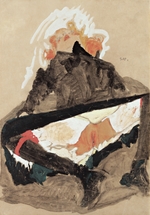 Schiele, Egon - Girl in Black Dress with her Legs Spread