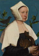 Holbein, Hans, the Younger - A Lady with a Squirrel and a Starling (Anne Lovell?)
