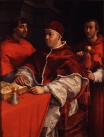 Raphael (Raffaello Sanzio da Urbino) - Portrait of Pope Leo X with Cardinals Giulio de' Medici and Luigi de' Rossi