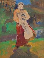 Malyavin, Filipp Andreyevich - Mother and Child in Landscape
