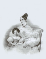 Kriehuber, Josef - Portrait of Olga Narychkina (Potocki) with their daughter Sophie (1802-1861)