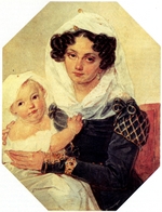 Sokolov, Pyotr Fyodorovich - Portrait of Countess Maria Nikolayevna Volkonskaya (1805-1863) with son Nikolay