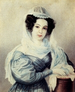 Bestuzhev, Nikolai Alexandrovich - Portrait of Camilla Ivasheva (Le Dantieau) (1808-1839), wife of Decembrist Vasily Ivashev
