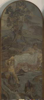 Vrubel, Mikhail Alexandrovich - Venus, Amor and Paris (Triptych The Judgment of Paris, central part)