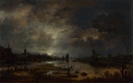 Neer, Aert, van der - A River near a Town, by Moonlight