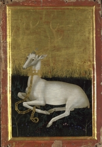 Wilton Master - A white hart chained with a crown around its neck (The outside panel of the Wilton Diptych)