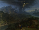 Millet, Jean-François, the Elder - Mountain Landscape with Lightning
