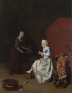 Ochtervelt, Jacob Lucasz. - A Young Lady trimming her Fingernails, attended by a Maidservant