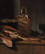 Vaillant, Wallerant - Still life with fish and a cat