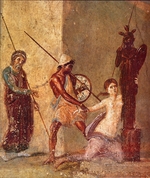 Roman-Pompeian wall painting - Ajax the Lesser drags Cassandra away from the Xoanon