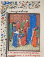 Anonymous - Emperor Manuel I Komnenos meets with king Amalric I of Jerusalem. Miniature from the Historia by William of Tyre