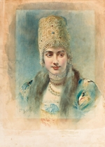 Bakst, Léon - Portrait of a Girl Wearing a Kokoshnik