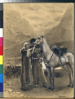 Vrubel, Mikhail Alexandrovich - Farewell of Zara with Ismail. Illustration to the poem Ismail Bey by Mikhail Lermontov