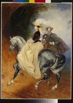 Briullov, Karl Pavlovich - The Horsemen. Portrait of Eugeny and Emily Mussard