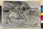 Vrubel, Mikhail Alexandrovich - Horseman. Illustration to the poem The Demon by Mikhail Lermontov