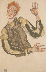Schiele, Egon - Self-Portrait with Striped Armlets