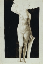Dürer, Albrecht - Proportion study of female nude with a shield