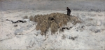 Mauve, Anton - Flock of sheep with shepherd in the snow