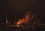 Brooking, Charles - Ship on fire at night