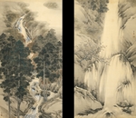 Chikudo, Kishi - Waterfall in Spring and Autumn (Set of two hanging scrolls)