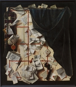 Gijsbrechts, Cornelis Norbertus - Trompe l'oeil. Board Partition with Letter Rack and Music Book