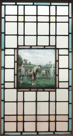 Brock, Charles Edmund - A Late Victorian Leaded Glass Window With The Golfers