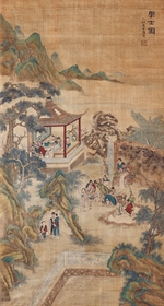 Chinese Master - Studying scholars in a garden (Hanging scroll)